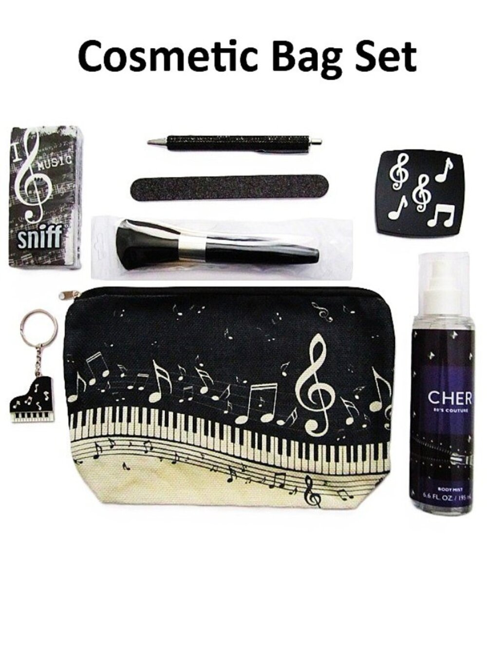 Cosmetic Bag Set Music Notes Set with 80's Cher Body Mist